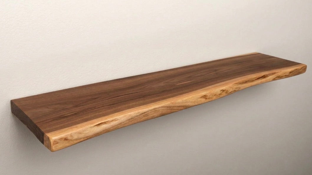 Floating Shelf, Handmade Live Edge Solid Walnut, Rustic, Wall mounted