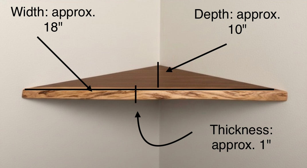 Floating Corner Shelf, Handmade Live Edge Solid Walnut, Rustic, Wall mounted