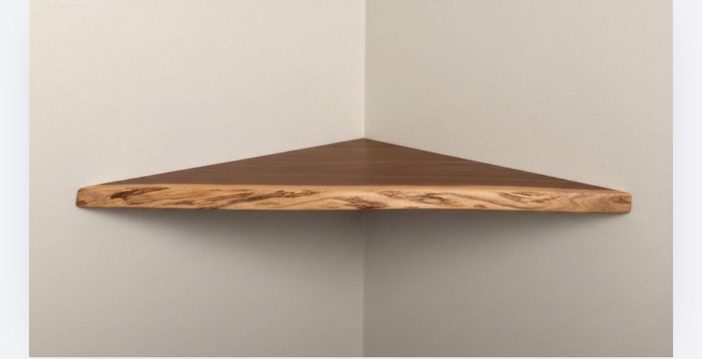 Floating Corner Shelf, Handmade Live Edge Solid Walnut, Rustic, Wall mounted