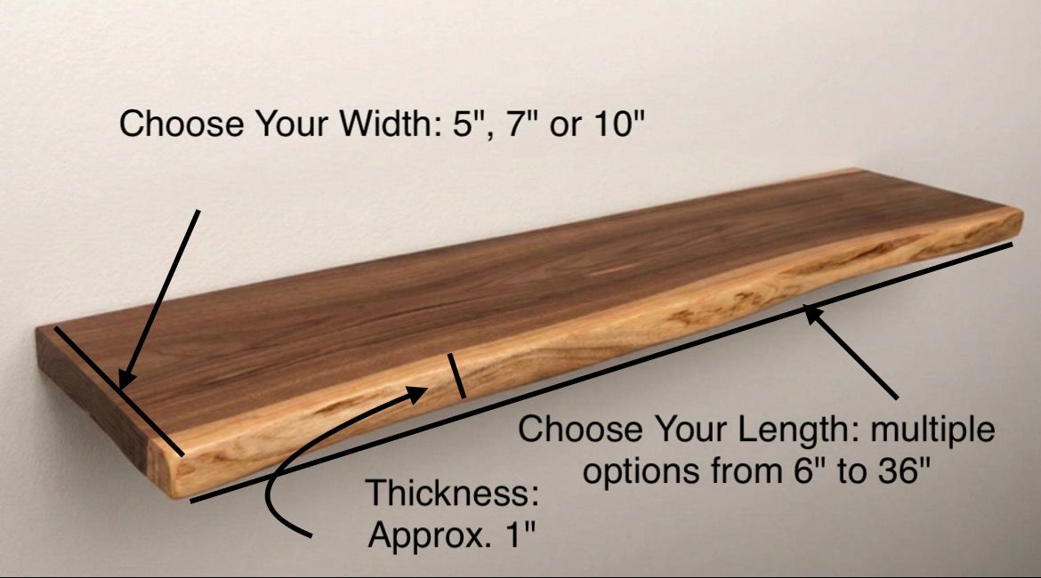 Floating Shelf, Handmade Live Edge Solid Walnut, Rustic, Wall mounted