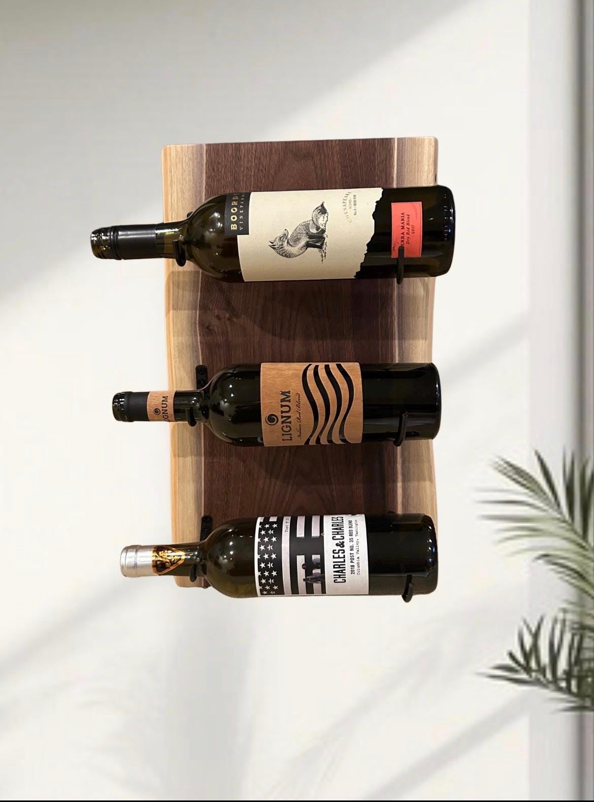 Handmade Wine Rack, Live Edge Solid Walnut, handcrafted, rustic, wall mounted