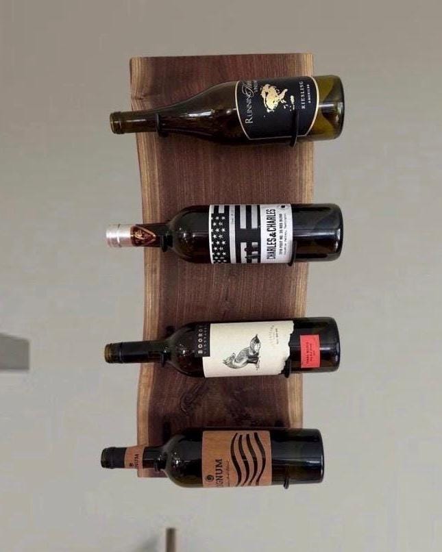 Handmade Wine Rack, Live Edge Solid Walnut, handcrafted, rustic, wall mounted
