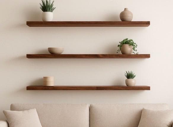 Solid Wood Shelf, Flat Edge Walnut, handcrafted, rustic, wall mounted