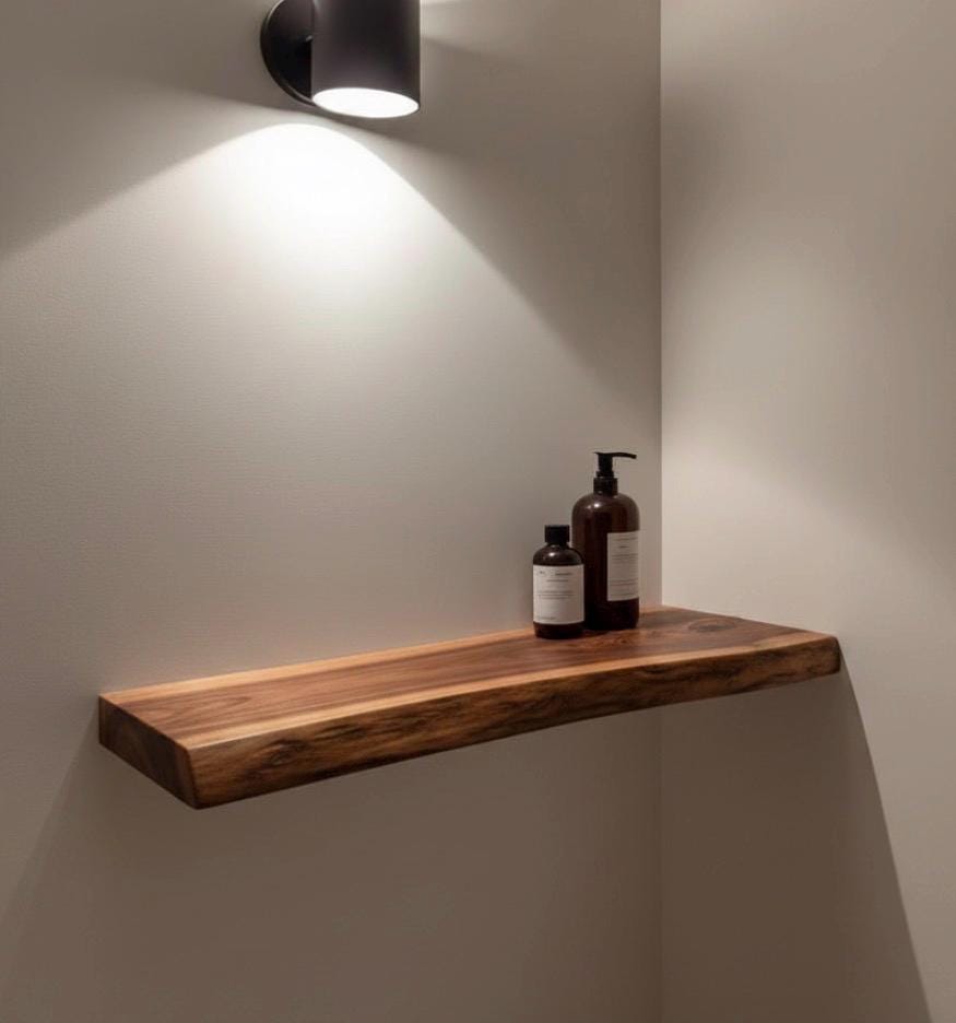 Floating Shelf, Handmade Live Edge Solid Walnut, Rustic, Wall mounted
